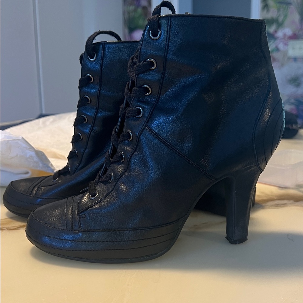 Ash Black Lace-Up Heeled Boots